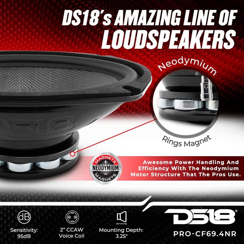 DS18 PRO-CF69.4NR 6 x 9 Inches Water Resistant Loudspeaker - Mid-Bass Carbon Fiber Cone and Neodymium Rings Magnet 500 Watts 4-Ohms - Image 3