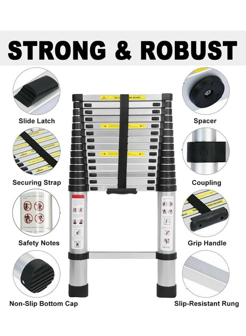 Telescopic Ladder 3.8 m - Aluminium Telescopic Ladder - Extendable Ladder - Non-slip - Easy to Carry - EN131 - Maximum Load 150 kg - Image 3