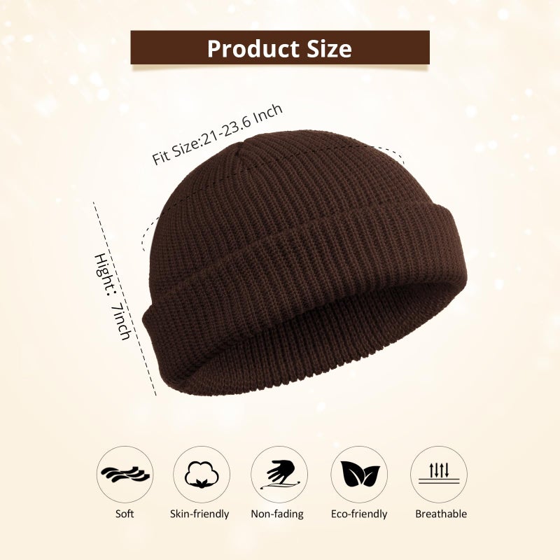 SATINIOR Trawler Beanie Watch Hat Roll-up Edge Skullcap Fisherman Beanie for Women Men(Dark Brown,1 Piece) - Image 2