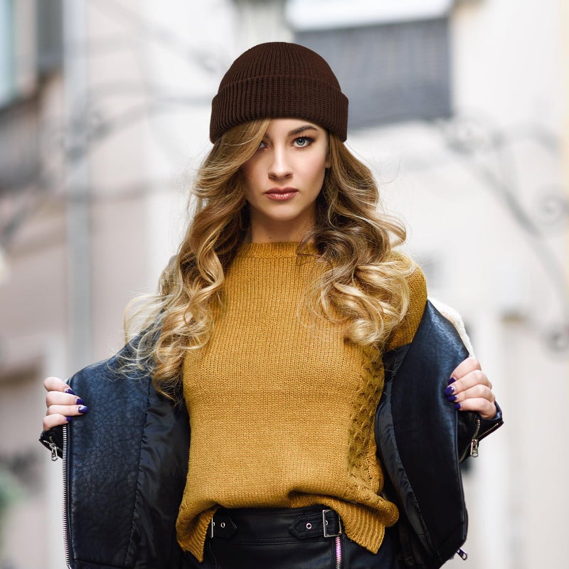 SATINIOR Trawler Beanie Watch Hat Roll-up Edge Skullcap Fisherman Beanie for Women Men(Dark Brown,1 Piece) - Image 5