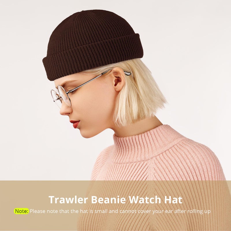 SATINIOR Trawler Beanie Watch Hat Roll-up Edge Skullcap Fisherman Beanie for Women Men(Dark Brown,1 Piece) - Image 4