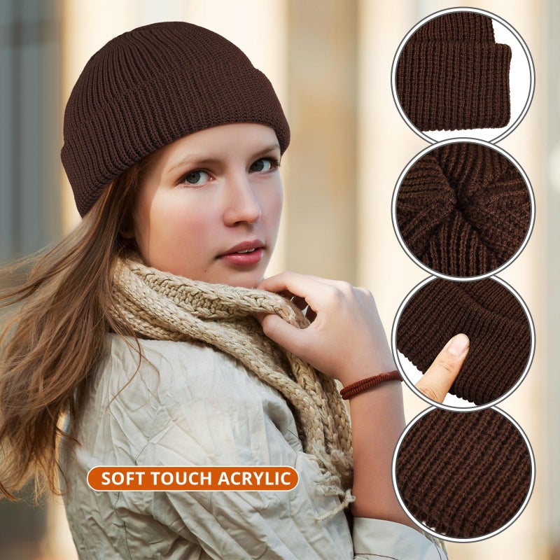 SATINIOR Trawler Beanie Watch Hat Roll-up Edge Skullcap Fisherman Beanie for Women Men(Dark Brown,1 Piece) - Image 3