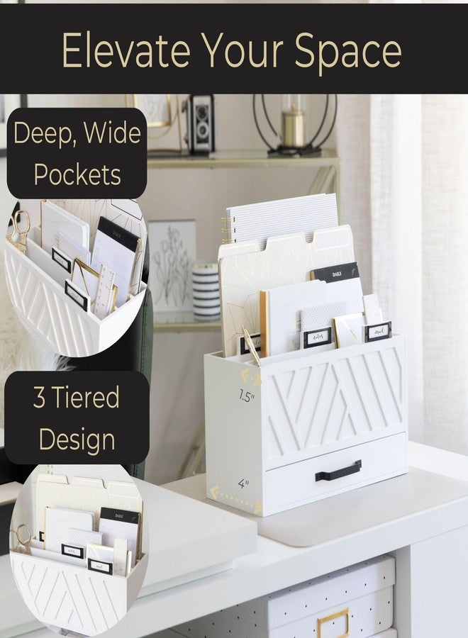 BLU MONACO | Wooden Mail Organizer with Drawer and Gold Labels | Mail Sorter Organizer Countertop for Desk | Paper and Letter Sorter for Office Storage - Image 3