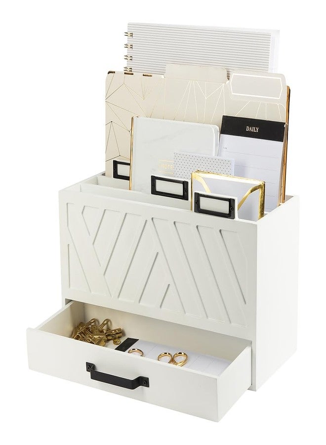 BLU MONACO | Wooden Mail Organizer with Drawer and Gold Labels | Mail Sorter Organizer Countertop for Desk | Paper and Letter Sorter for Office Storage - Image 1