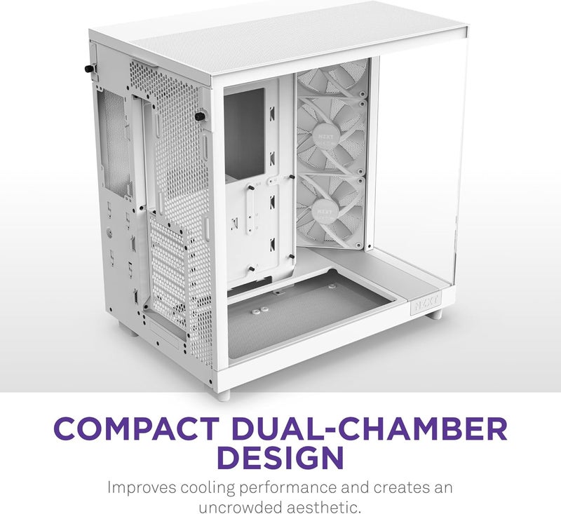 H6 Flow RGB CC-H61FW-R1 Compact Dual-Chamber Mid-Tower Airflow Case Includes 3 x 120mm RGB Fans Panoramic Glass Panels High-Performance Airflow Panels Cable Management White - Image 3