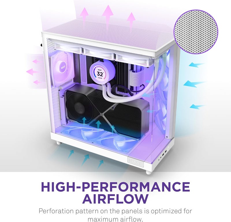 H6 Flow RGB CC-H61FW-R1 Compact Dual-Chamber Mid-Tower Airflow Case Includes 3 x 120mm RGB Fans Panoramic Glass Panels High-Performance Airflow Panels Cable Management White - Image 5
