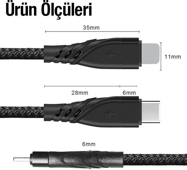بولهاموبيل Polham 1 Meter 27W Ultra Fast Type-C to iPhone Lightning Charging and Data Cable, Super Durable Cable