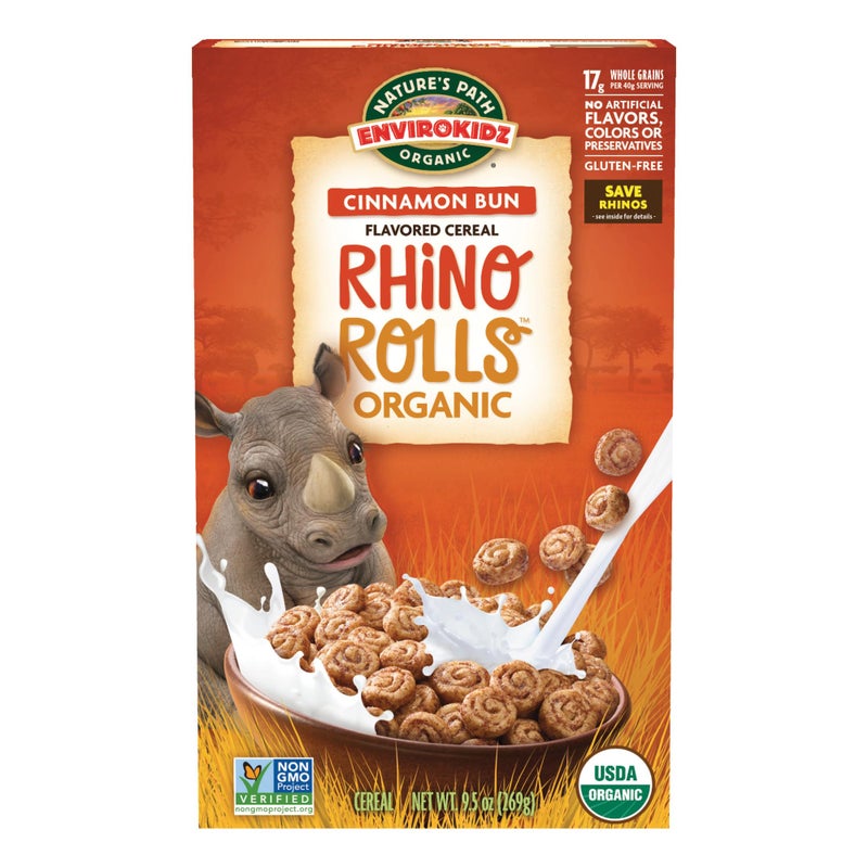 EnviroKidz Organic Rhino Rolls Cereal, 9.5 oz (Pack of 1), Cinnamon Bun, Gluten Free, Non-GMO, by Nature's Path - Image 1