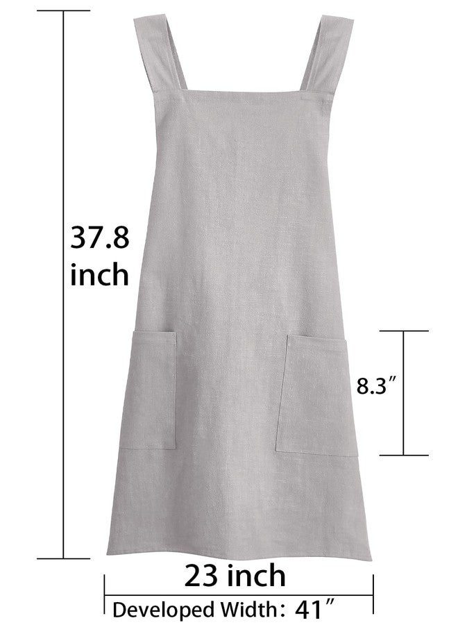 Tobyan Soft Cotton Linen Apron for Women - Non-tie Cross Back Apron with Pockets, Great for Florist and Kitchen (Light Grey) - Image 5