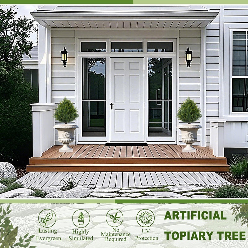 ECOLVANT 24.8" Artificial Cedar Topiary Ball Trees with Ground Spike, Set of 2 Faux Cypress Plants UV Resistant Artificial Pine Shrubs Fake Bushes for Outdoor Indoor Front Porch Garden - Image 3