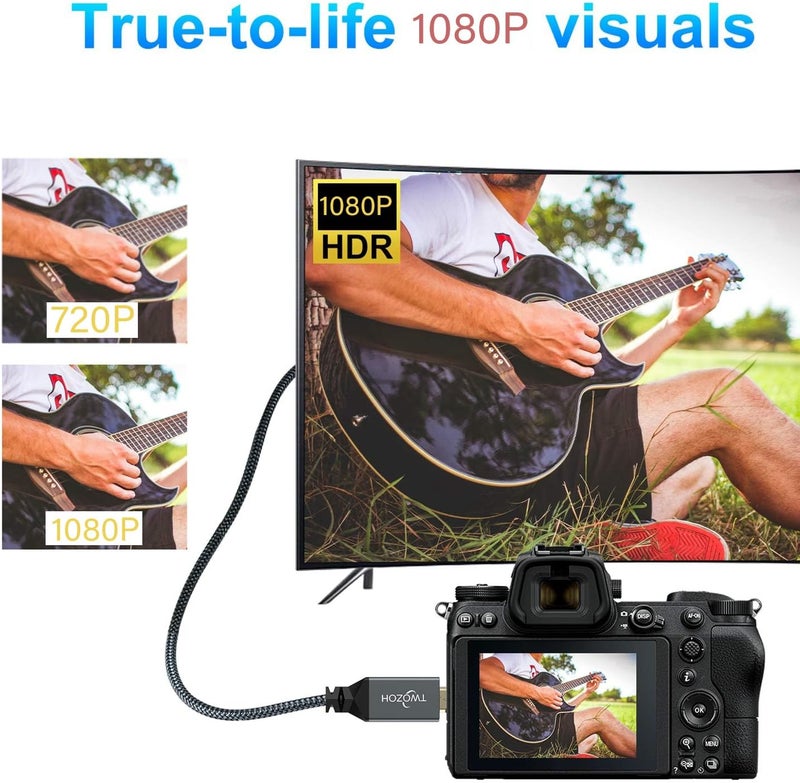 توزوه عبوة تحتوي على كابلين من نوع Micro HDMI إلى HDMI بطول 0.3 متر، مصنوعين من خيوط النايلون المنسوجة، يدعمان تقنيات 3D و4K بمعدل 60 هرتز ودقة 18 جيجابت في الثانية و2160p، ومناسبين لأجهزة مثل GoPro Hero7/8/9 وRaspberry Pi 4. - Image 2
