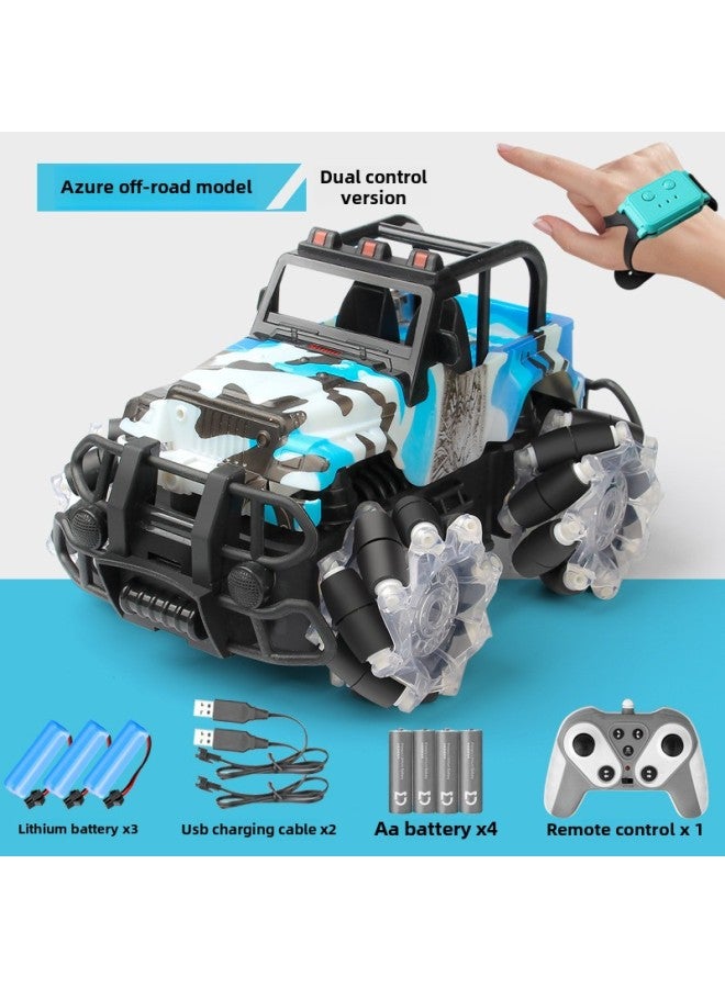 إسكدنيا 2.4G سيارة أفقية للطرق الوعرة للأطفال، مستشعر كهربائي للإيماءات، جهاز تحكم عن بعد، سيارة انجراف الانجراف، اللون: أزرق، جهاز تحكم عن بعد مزدوج عبر البلاد (ثلاثة ليثيوم) - Image 1