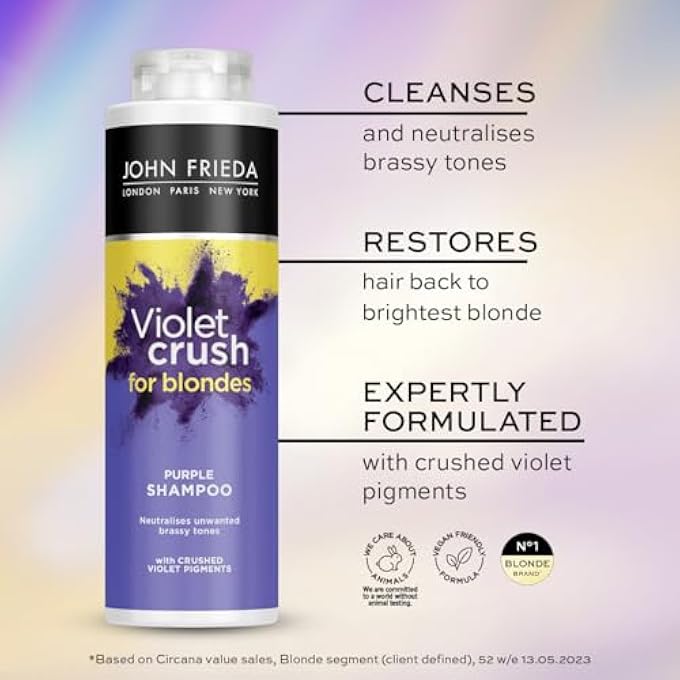 John Frieda VIOLET CRUSH PURPLE SHAMPOO 500 ML, PURPLE TONING SHAMPOO FOR BLONDE HAIR, SHAMPOO VALUE PACK - Image 2