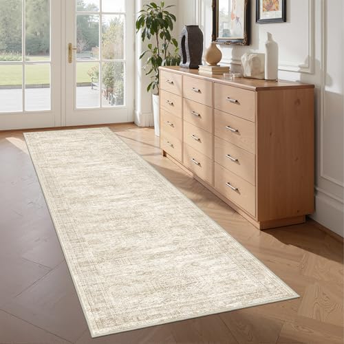 Restydon Rug Runners for Hallways Non Slip - 2x8 Runner Rug for Bedroom, Washable Runner with Rubber Backing, Soft Low-Pile Carpet for Kitchen, Laundry, Bathroom (2'x8', Beige/Ivory) - Image 3