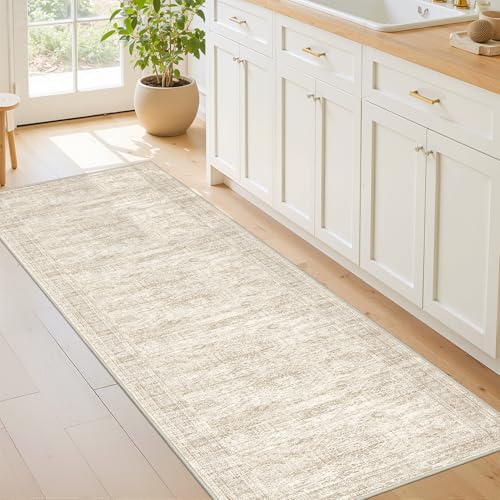 Restydon Rug Runners for Hallways Non Slip - 2x8 Runner Rug for Bedroom, Washable Runner with Rubber Backing, Soft Low-Pile Carpet for Kitchen, Laundry, Bathroom (2'x8', Beige/Ivory) - Image 5