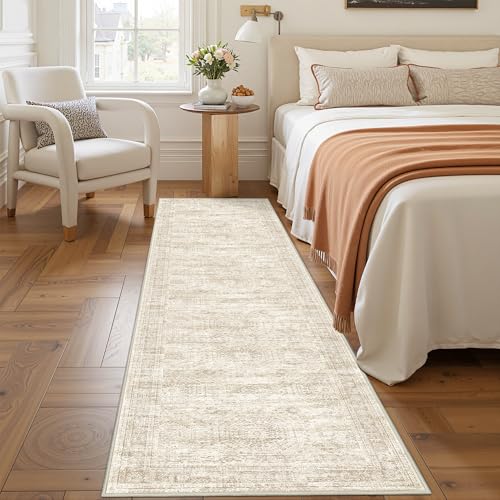 Restydon Rug Runners for Hallways Non Slip - 2x8 Runner Rug for Bedroom, Washable Runner with Rubber Backing, Soft Low-Pile Carpet for Kitchen, Laundry, Bathroom (2'x8', Beige/Ivory) - Image 4