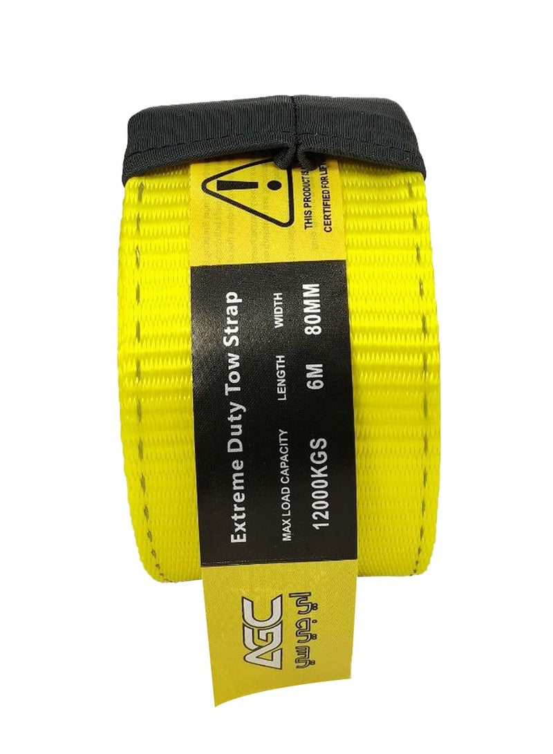 Agc Heavy Duty Tow Strap 6M x 80MM, 12000KG Load Capacity, Premium Nylon Recovery Rope with Reinforced Loops, Vibration Dampening Design for Car SUV Truck Off-Road Towing  - Image 4