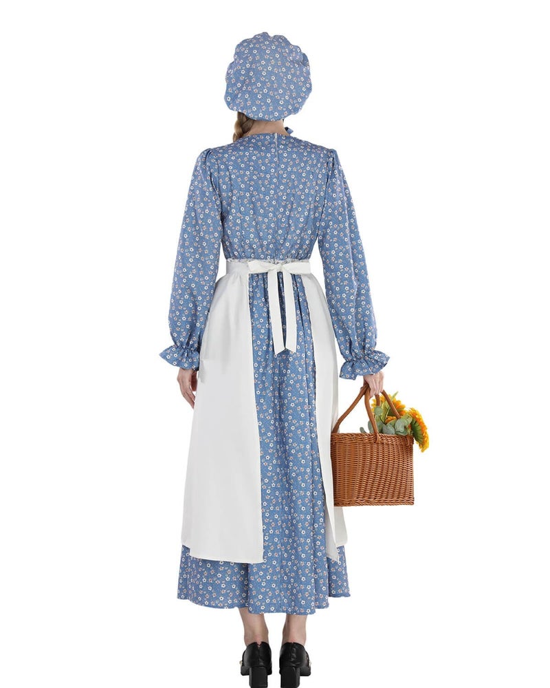 Nuoqi Prairie Dress Women Colonial Pioneer Dress with Bonnet Adult Colonial Costumes Blue S - Image 3