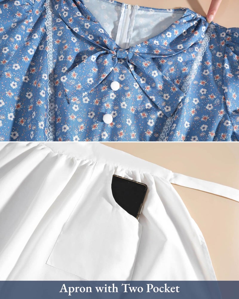 Nuoqi Prairie Dress Women Colonial Pioneer Dress with Bonnet Adult Colonial Costumes Blue S - Image 5