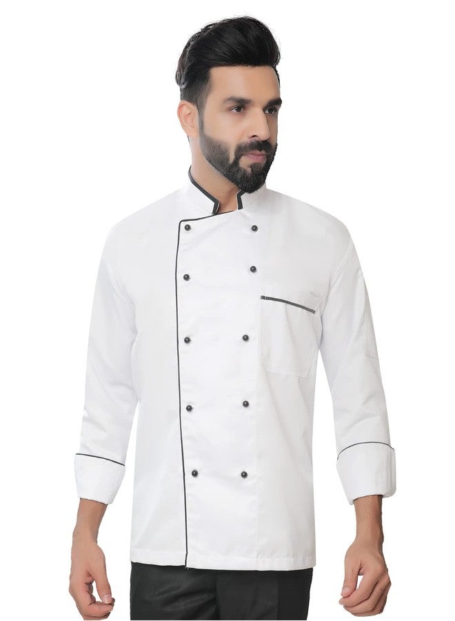 abc garments Sngel Pipieing Chefcoat For Men's (XL, White) - Image 1
