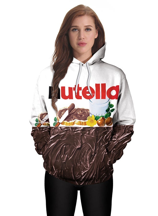 Nutella 3D Printing Long Sleeve Hoodie White/Brown - Image 3