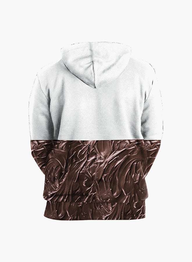 Nutella 3D Printing Long Sleeve Hoodie White/Brown - Image 2