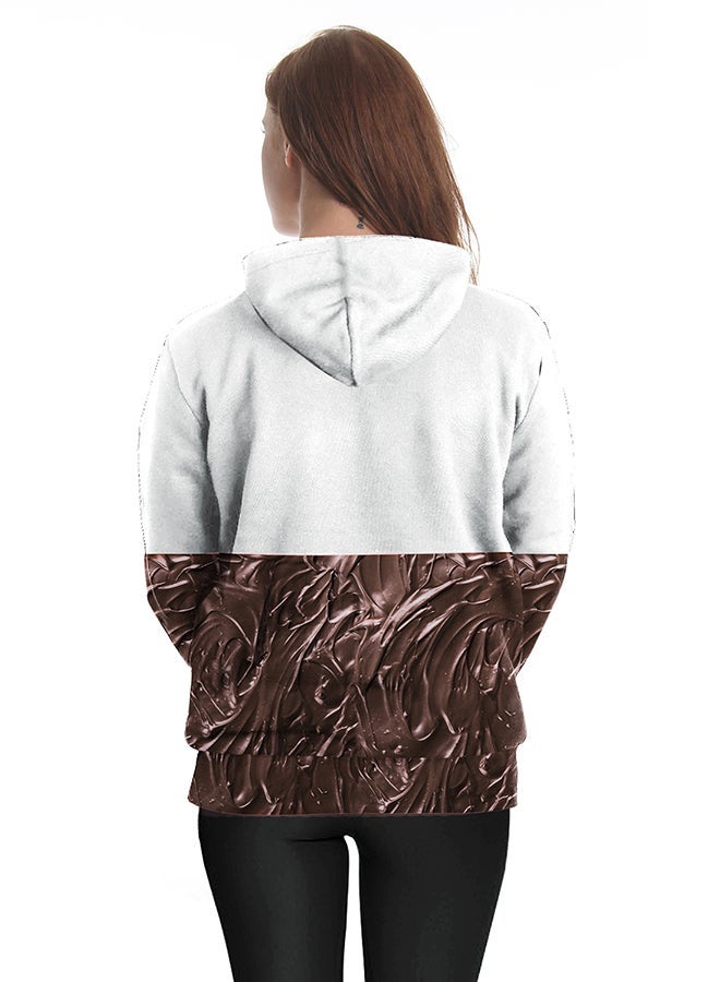 Nutella 3D Printing Long Sleeve Hoodie White/Brown - Image 4
