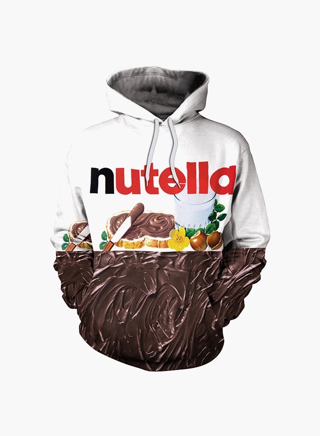 Nutella 3D Printing Long Sleeve Hoodie White/Brown - Image 1