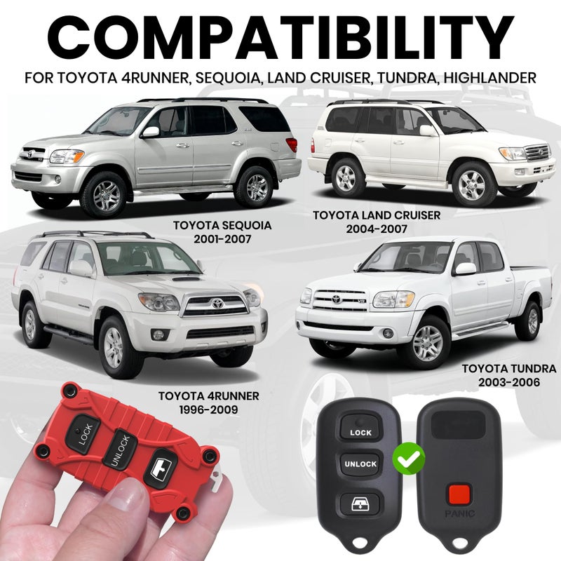 Dubbs Hardware Toyota 4Runner 1996-2009 Key Fob - Heavy Duty 3 Button - Also fits Highlander 2004-2007. Lock Unlock Panic - Housing Case with Bottle Opener -No Electronics Included - (Red, 3 Button ) - Image 3