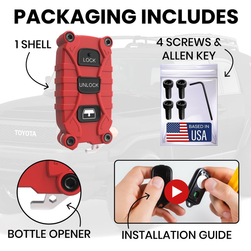Dubbs Hardware Toyota 4Runner 1996-2009 Key Fob - Heavy Duty 3 Button - Also fits Highlander 2004-2007. Lock Unlock Panic - Housing Case with Bottle Opener -No Electronics Included - (Red, 3 Button ) - Image 4