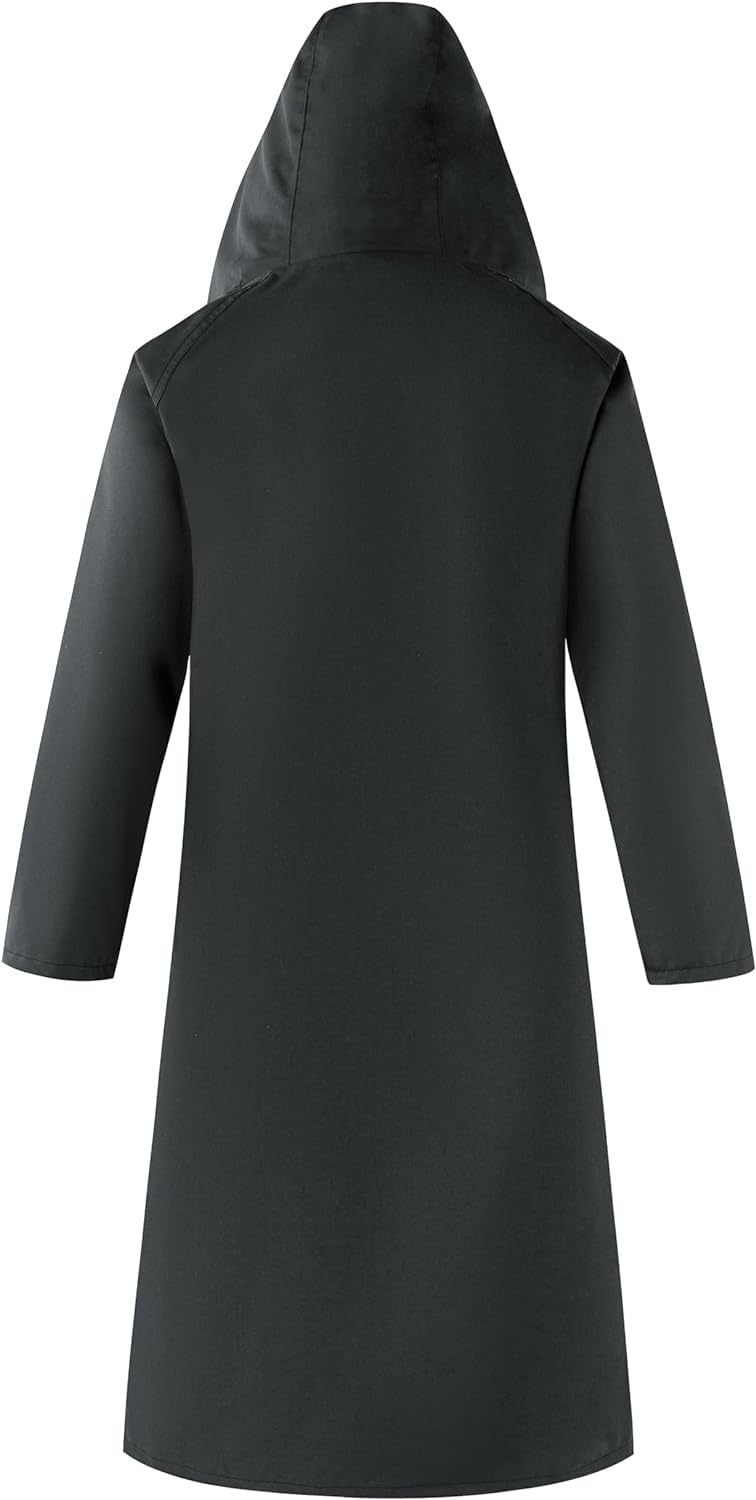 ubon معطف مطر نسائي من أوبون مقاوم للماء مع غطاء رأس معطف مطر طويل قابل للتعبئة سترة واقية من الرياح، أسود، XX-Large - Image 2