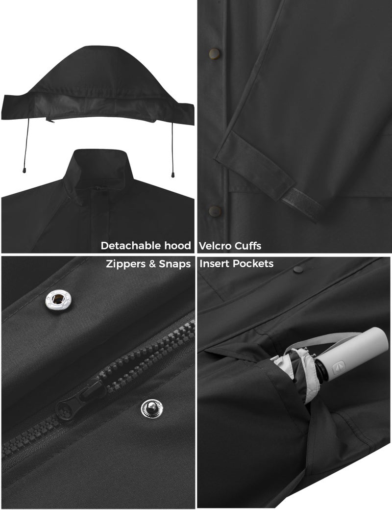 ubon معطف مطر نسائي من أوبون مقاوم للماء مع غطاء رأس معطف مطر طويل قابل للتعبئة سترة واقية من الرياح، أسود، XX-Large - Image 5