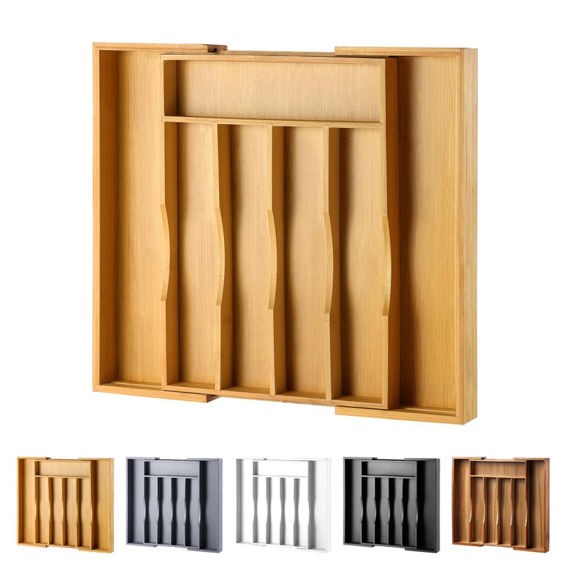 oridom Expandable Bamboo Kitchen Drawer Organizer for Cutlery and Utensils Adjustable Bamboo Wood Cutlery Tray in Drawer for Flatware and Silverware in Kitchen Natural