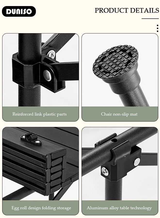 DUNISO طقم طاولة وكراسي قابلة للطي 5 قطع، طاولة نزهة محمولة طويلة مع مقعدين، طاولة تخييم مع حقيبة حمل سهلة، طاولة وكراسي قابلة للطي خفيفة الوزن لطهي البيض للتخييم في الهواء الطلق، النزهات، حفلات الشواء، الحفلات وتناول الطعام - Image 2