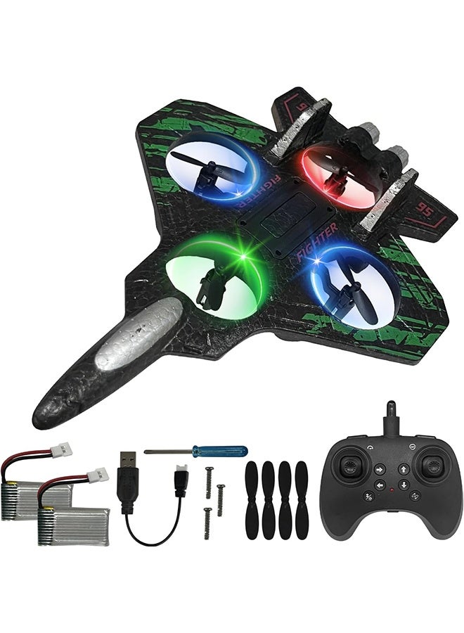 YelaJoy Airplane for Kids and Beginners, 2.4GHz Foam Drone Remote Control Airplane Outdoor Flying Toy, 360° Drop-Resistant Stunt Spin Remote Fighter Jet with Lights (Green) - Image 1