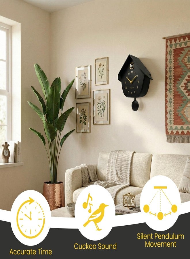 WALPLUS Modern Cuckoo Clocks for Wall Hourly Chiming Coo Coo Clock Volume Adjustable Cookoo Clock Removable Pendulum Christmas Cuckoo Gift Black Matte Interior Decoration - Image 3