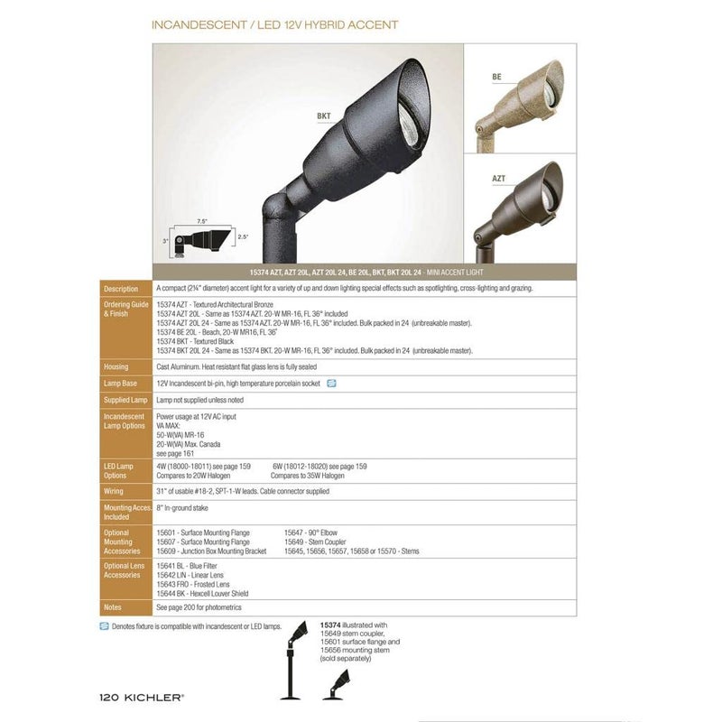 Kichler 7.5" Outdoor Accent Light in Textured Architectural Bronze, 12V LED Adjustable Spotlight, (7.5" L x 3" H),, 15374AZT - Image 3