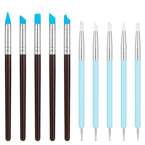 Amrules 10Pcs Clay Sculpting Tools, Practical Dual-End Rubber Pens and Dotting Tools Kit for Adults, Rock Painting, Nail Art, Carving, Drawing, Art Modeling, Shaping, Pottery Craft, Silicone Brushes - Image 1