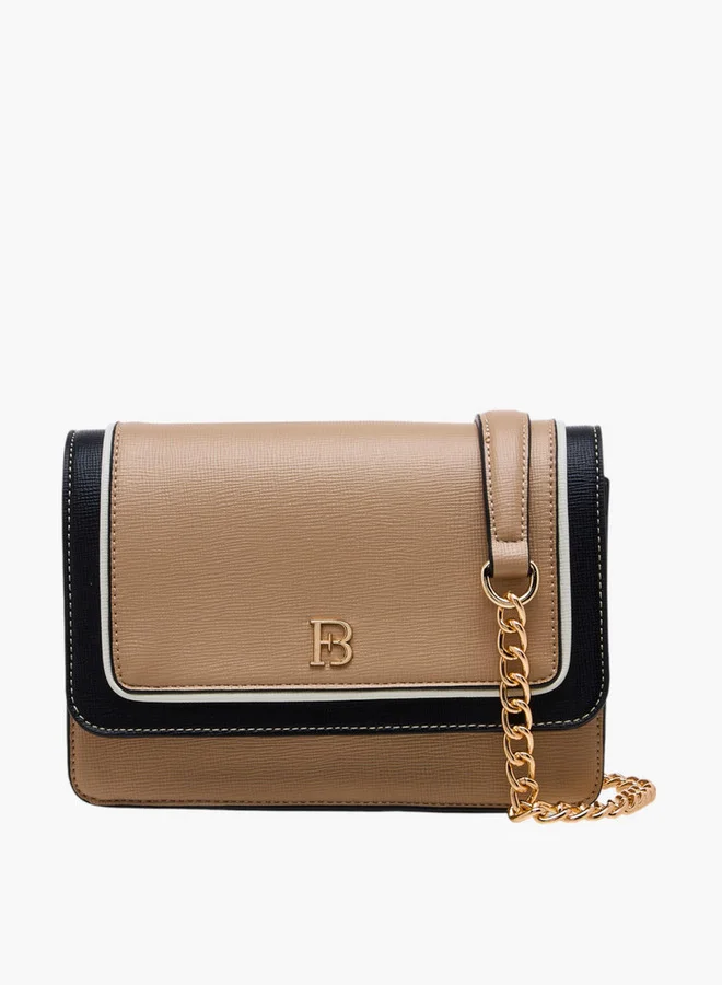 Flora Bella By Shoexpress Textured Crossbody Bag with Chain Strap and Button Closure