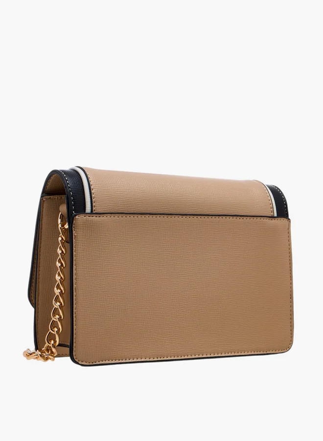 Flora Bella By Shoexpress Textured Crossbody Bag with Chain Strap and Button Closure