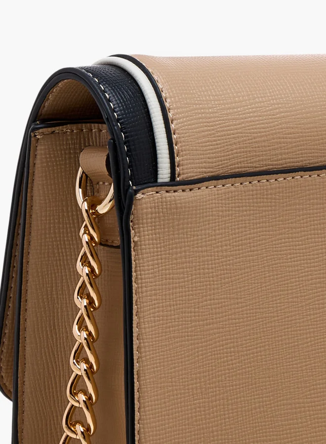 Flora Bella By Shoexpress Textured Crossbody Bag with Chain Strap and Button Closure