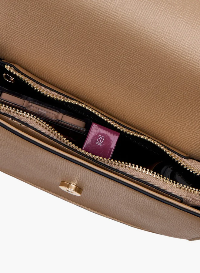Flora Bella By Shoexpress Textured Crossbody Bag with Chain Strap and Button Closure