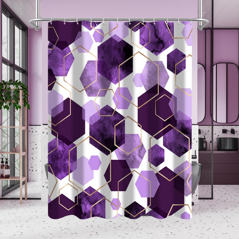 Litabel Purple Modern Shower Curtain for Bathroom, Geometric Art Decor Waterproof Bath Curtain, Abstract Fabric Shower Curtain Sets for Home Decor, 72x72 Inch - Image 1