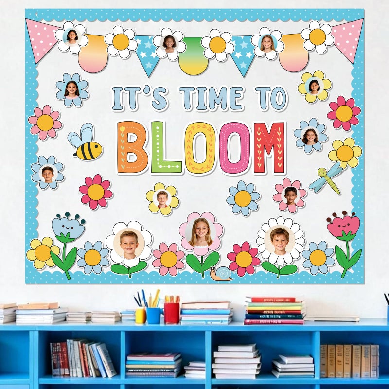 VABAMNA Spring Floral Bulletin Board Decorations for Classroom -It's Time To Bloom Bulletin Board Set Daisy Bee Dragonfly Cutouts DIY Flower Photo Crafts for Summer Spring School Home Wall Door Decor Supplies - Image 4