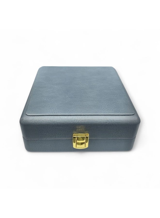 Jewellery Organizer Box for 12 Rings – Luxury Light Grey Soft Leather with Suede Interior, Lockable Elegant Ring Display Case for Travel, Gift & Storage – 15.3 × 15.3 × 6.3 cm - Image 2