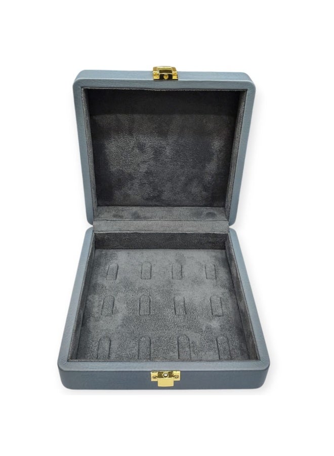 Jewellery Organizer Box for 12 Rings – Luxury Light Grey Soft Leather with Suede Interior, Lockable Elegant Ring Display Case for Travel, Gift & Storage – 15.3 × 15.3 × 6.3 cm - Image 1