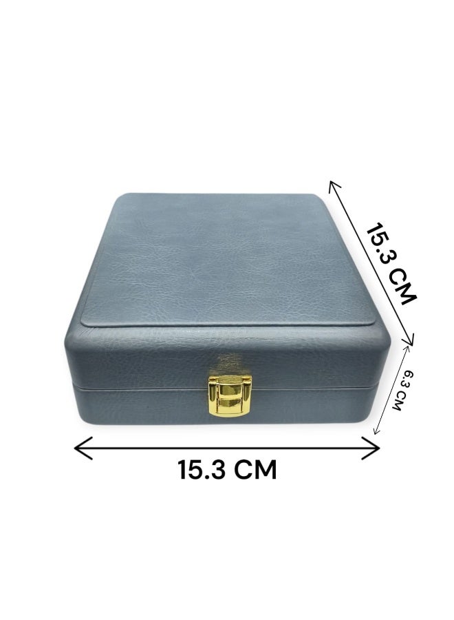 Jewellery Organizer Box for 12 Rings – Luxury Light Grey Soft Leather with Suede Interior, Lockable Elegant Ring Display Case for Travel, Gift & Storage – 15.3 × 15.3 × 6.3 cm - Image 3