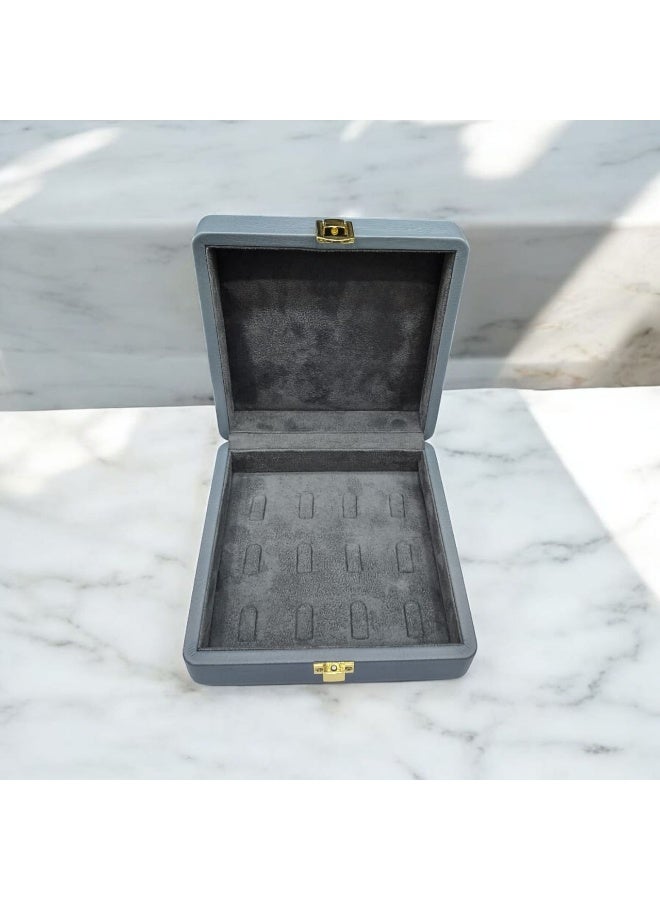 Jewellery Organizer Box for 12 Rings – Luxury Light Grey Soft Leather with Suede Interior, Lockable Elegant Ring Display Case for Travel, Gift & Storage – 15.3 × 15.3 × 6.3 cm - Image 5