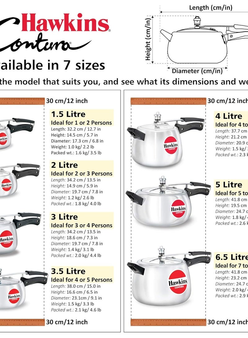 Hawkins Hawkins 1.5 Litre Contura Pressure Cooker, Handi Inner Lid Baby Cooker, Silver (HC15)  - Image 4