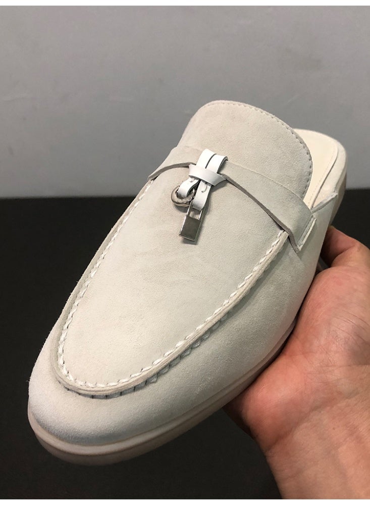 Women Flat Heel Fashion Design Mule Slides, Suede Loafers Genuine Leather Outdoor Slippers Flats Large Size 42 - Image 4